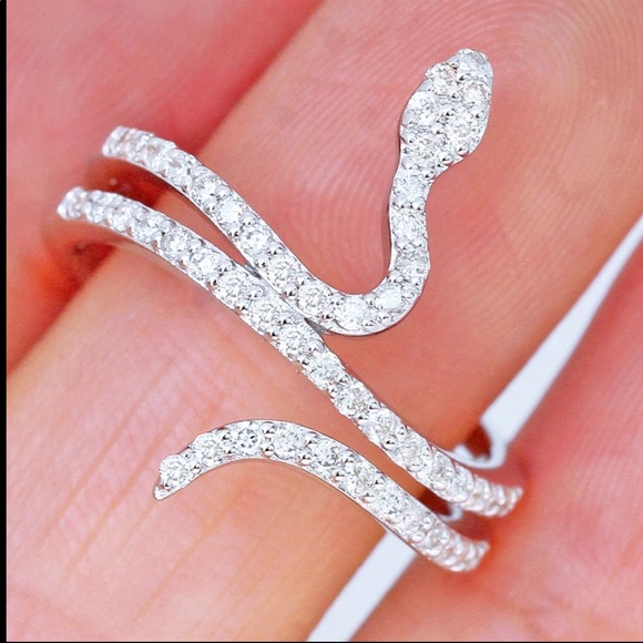 New 925 Silver Lovely Snake Diamond Girls Ring - Picture 2 of 5